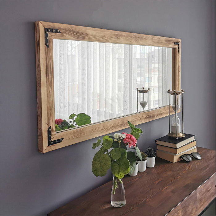 Hanah Home Espejo Bohemio de Madera Maciza de Pino en Nogal